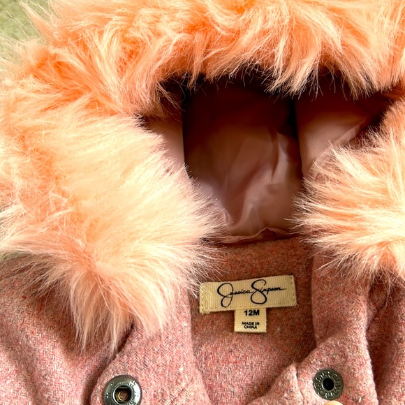 Toddler pink toggle coat with faux fur hood - Picture 2 of 3